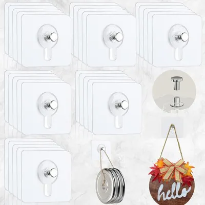 Produktbild von 30 selbstklebende Aufhängehaken für Bilder, zum Aufhängen von Fotos ohne Bohren, transparente selbstklebende Haken zum Aufhängen von Gemälden, Postern, Fotos und Dekorationsbildern (6 x 6 cm)