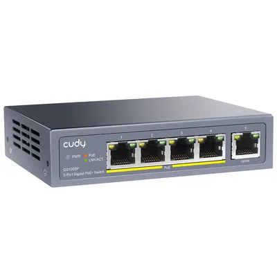 Zdjęcie produktu dla Cudy GS1005P, Nie zarządzany, Gigabit Ethernet (10/100/1000), Obsługa PoE