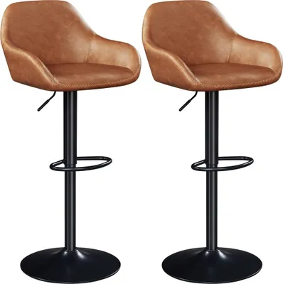 Produktbild von Yaheetech 2er Set Barhocker, Barstuhl Tresenhocker Hocker mit Rückenlehne, Bistrohocker drehbar, aus Kunstleder und Metall, höhenverstellbar Braun