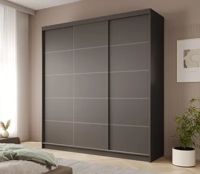 Produktbild von Schwebetürenschrank 3-türig Schrank Garderobe Schiebtüren Schlafzimmer - Schiebetürenschrank Tagra 200 - Schwarz