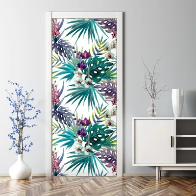 Produktbild von Dekorative Türposter selbstklebend Klebefolie Wandaufkleber Türaufkleber Orchidee grün lila 85 x 200 cm