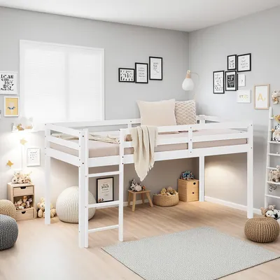 Produktbild von Homestyle4u Hochbett Weiß 90x200 Massivholz Kinderhochbett Kiefer