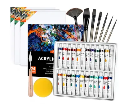 Produktbild von Großes Malset Acrylfarben mit Leinwänden und Zubehör 36-teilig