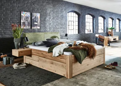 Produktbild von Bett Vejle Sonderl. 180x220 Höhe 54 Wildeiche Bianco Kopfteil Bettkasten Blenden