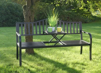 Produktbild von Metall-Gartenbank 2in1 mit integriertem Klapptisch