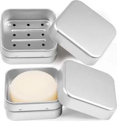 Produktbild von 2 Stück Rasierseife Box Herren, Seifendose mit Abtropfgitter, Seifenbox Reise Wasserdicht aus Aluminium, Seifenschale Klein für