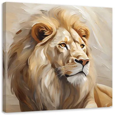 Produktbild von Leinwandbild Beiger Löwe, handgemalt 60x60 Feeby Beige bild für die wand bereit zum aufhängen