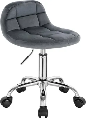 Image de Tabouret de bureau avec roulettes, dossier bas, revêtement en velours | Gris foncé | 38x31x56,5-68 cm
