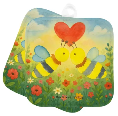 Produktbild von Mr. & Mrs. Panda Topfuntersetzer Biene Liebe Design - Weiß - Geschenk, topfhalter, Ofenlappen, Kochlappen, Topflappen, Set