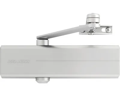 A product shot of a door closer on a white background.