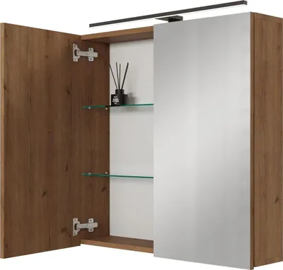 Produktbild von Planetmöbel ARIA Spiegelschrank für das Bad 70 cm mit Beleuchtung  und Steckdose Gold Eiche