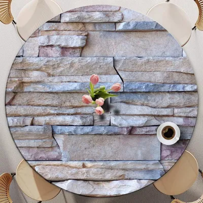 Produktbild von Tischdecke Rund Abwaschbar mit Gummizug 130cm Steinfarben Polyester