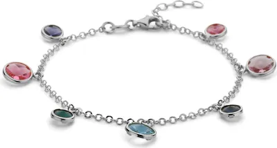 Produktbild von Neu Bling 9NB-1341 Silberarmband mit Kristallanhängern - 7 und 9mm Durchmesser - Armband - Jasseron - 18+3cm - Rhodium - Silber