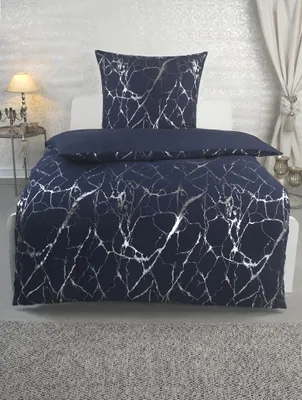 Produktbild von Mikrofaser Bettwäsche Metallic Effekt - Dunkelblau Silber - 135x200 cm
