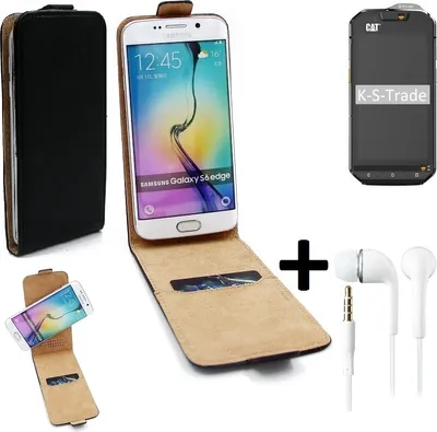 Produktbild von K-S-Trade Handy Hülle + Kopfhörer kompatibel mit Cat S60 360° Flipstyle Schutz Hülle Smartphone Tasche Case Flip cover schwarz 1x
