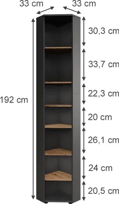 Image de Meuble haut d'angle Vicco Irma Anthracite/Chêne de force doré 33x192cm 7 compartiments, Model 54773