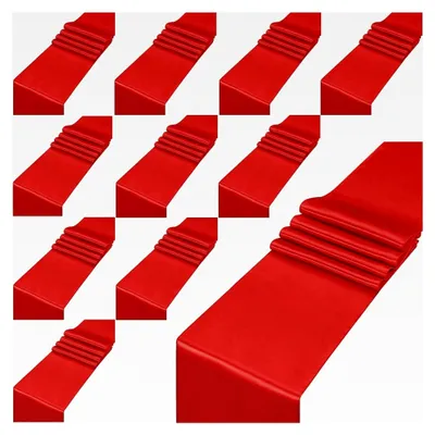 Produktbild von 12-teiliges Satin-Tischläufer-Set, 30 cm x 275 cm rechteckige Tischdecken in Rot, einfarbig, weicher Samt Tischläufer für Party, Hochzeit und Geburtstagsfeier Tischdekoration