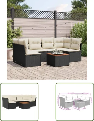 Produktbild von The Living Store 7-tlg. Garten-Sofagarnitur mit Kissen Schwarz Poly Rattan