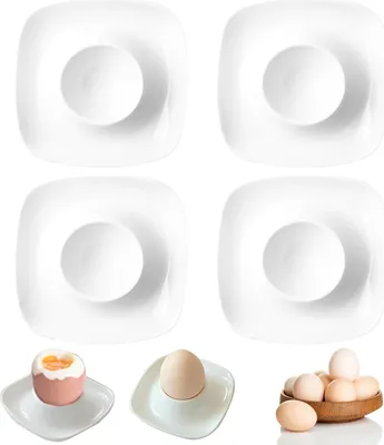 Produktbild von 4 Stück Porzellan Eierschalen - Eierschalen und Untertassen - Porzellan Cremeweißer Eierbecher - Hartgekochte Eier Zuhause Küche Restaurant