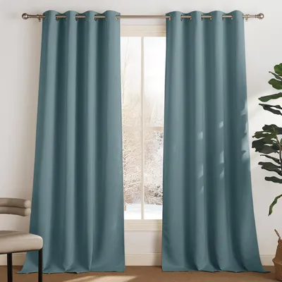 Obrázok produktu pre Záclony, termoizolačné, nepriehľadné, s okami, výška 245 cm, šírka 140 cm, balenie 2 kusov, modrej farby