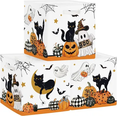 Produktbild von Set aus 3 Aufbewahrungsboxen für Spielzeug Halloween Aufbewahrungskorb Stoff 30x30x30 cm