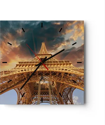 Produktbild von Wanduhr - Quadrat - Glasuhr - Eiffle Architektur Paris - 30x30cm - Schleichendes Uhrwerk - Lautlos - zum Aufhängen bereit - Dekoration Modern - Wanddekoration aus Glas - C3AC30x30-2437