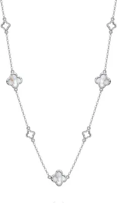 Produktbild von Suzan Gold® 925 Silber Halskette Damen  mit Perlmutt-Kleeblatt | AuroraLuck – Elegante Gliederkette, wasserfest &  | Geschenk für Frauen