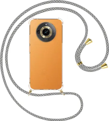 Produktbild von Handykette Backcover-Schutzhülle mit Band (Metall goldfarben) für Realme 11 5G (6.72'') - weiß/grau kariert
