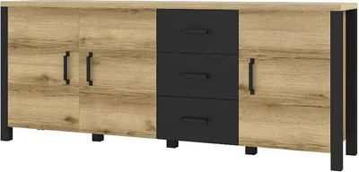 Zdjęcie produktu dla Komoda OLIN Szerokość 192 cm Dąb grand naturalny / czarny Helvetia Meble 24NWJC47