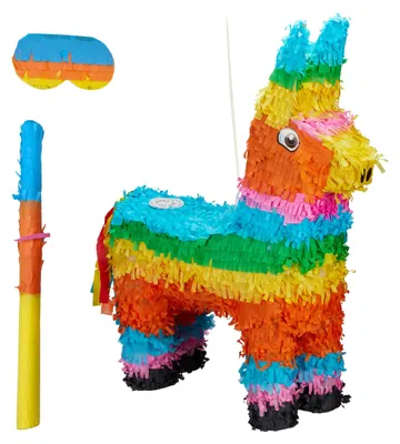 Piñata Lama, 56x41x13 cm, mit Stock & Augenbinde, Regenbogen