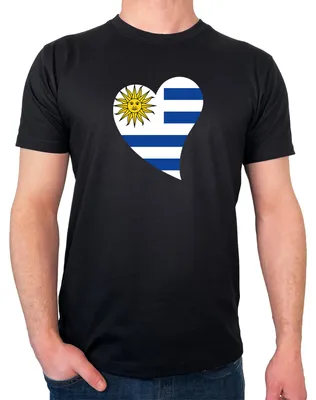 Produktbild von Huuraa Herren T-Shirt Uruguay Flagge Herz XL Black Bio Baumwolle Fairtrade Herrenshirt Geschenkidee