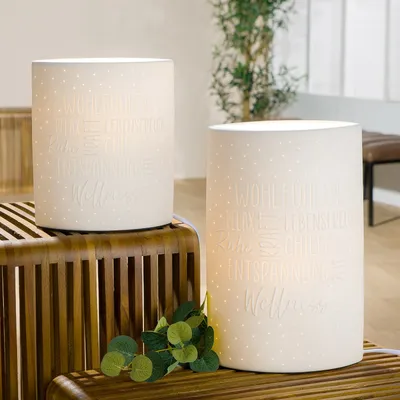 Obrázok produktu pre GILDE Stolná lampa, "Mindfulness", výrok, porcelán, biela, , d. 10 cm, š. 18 cm, v. 28,5 cm 32698