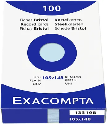Image de Exacompta Étui de 100 fiches bristol uni non perforé 105x148mm Bleu 13319B