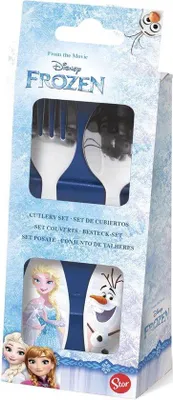 Produktbild von Gefrorenes Kinderbesteck-Set, 2-teilig, Gabel und Löffel mit Edelstahl-Blaetten und Kunststoff-Griff