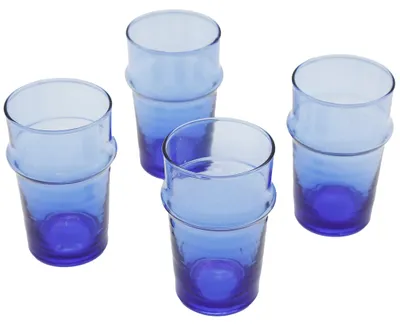 Produktbild von 4-teiliges Set mundgeblasene Teegläser, blau, Unikate, 10 cm hoch, 150 ml