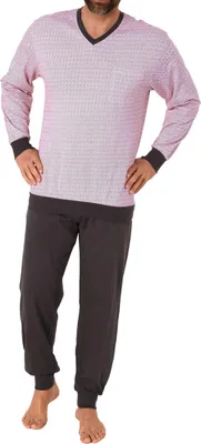 Produktbild von Herren  langarm Schlafanzug Pyjama mit Bündchen - auch in Übergrössen - 122 101 90 620 ; dunkelgrau , 52