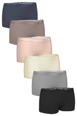 Produktbild von Fabio Farini - 6 Stück Damen Unterhosen - Microfaser Frauen Boxer Slip mit dezenter Spitze am Bund
