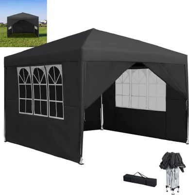 Produktbild von XINZI Faltpavillon 2.5x2.5 Gartenpavillon, Höhenverstellbar Stabil, UV-Schutz, Wasserdicht für Outdoor Garten Party Hochzeit,  Anthrazit(mit 4 Seitenwänden)