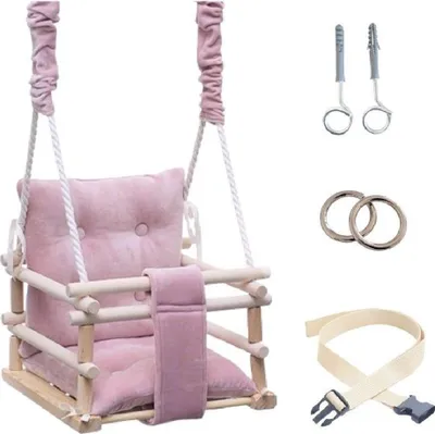 Immagine prodotto di Altalena per bambini Lumali 3 in 1 con cintura di sicurezza, altalena per neonati per uso domestico, altalena per interni o esterni, con seduta morbida, regolabile in altezza,  rosa