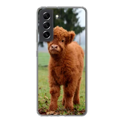 Produktbild von MuchoWow® Handyhülle Schutzhülle Hülle für Samsung Galaxy S21 FE Scottish Highlander - Kalb - Gras Silikon Softcase Handy Hülle - Mobiltelefonhülle