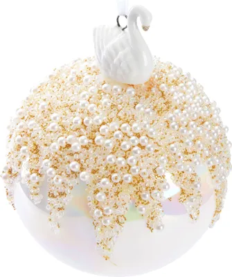 Produktbild von BRUBAKER Premium Weihnachtskugel Perle mit Schwan Porzellan Figur - 10 cm Baumkugel aus Glas - Hergestellt in Handarbeit