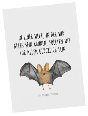 Produktbild von Mr. & Mrs. Panda Fotokarte Fledermaus Flügel - Weiß - Geschenk, Postkarte, Postkarten, Kunstkarten, Ansichtskarte, Grußkarte, Lustige Sprüche