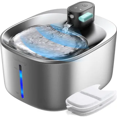 Immagine prodotto di Fontanella per gatti da 4 litri, in acciaio inossidabile, senza fili, con sensore e batteria da 4000 mAh, 3 modalità, 2 filtri