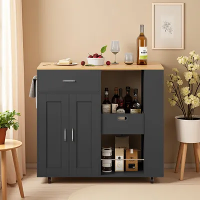 Produktbild von INONEFT Kücheninsel mit Rollen, Küchenwagen mit Arbeitsplatte, Servierwagen mit Schublade und Schrank, 3 Gewürzregal,  102 x 46 x 92 cm, Schwarz