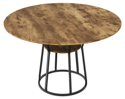 Obrázek produktu pro Kulatý jídelní stůl – pro 6 osob – 120 x 75 cm – s odkládací policí – robustní kovový rám – moderní minimalistický design – černá/hnědá barva