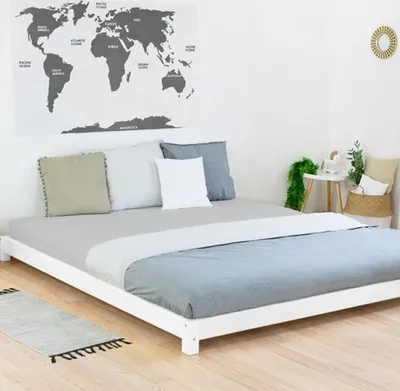 Produktbild von Wooden Double Bed in Japanese Style TATAMI - White - 160 x 200 cm