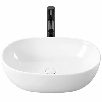 Zdjęcie produktu dla Umywalka nablatowa ceramiczna stawiana owalna biała duża połysk 49 x 35 cm