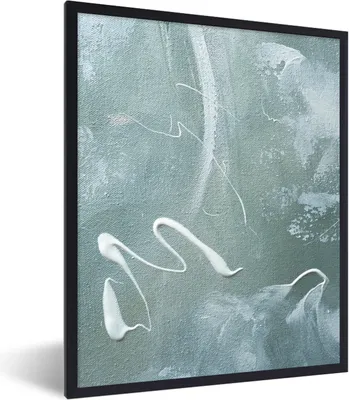 Produktbild von MuchoWow® Gerahmtes Poster Grün - Weiß - Farbe - Malerei 60x80 cm - Poster mit Schwarzem Bilderrahmen Wandposter Rahmen Foto Bilder - Premium - Wanddeko Wohnzimmer