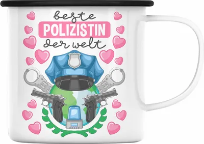 Produktbild von Trendation - Beste Polizistin Geschenk Emaille Tasse mit Spruch Geschenke Polizei Frauen Lustig Blaulichtmilieu (Schwarz)
