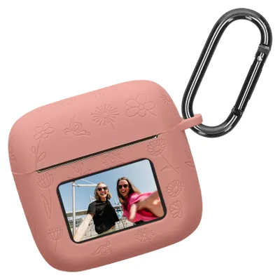 Image de Étui en silicone kwmobile pour JBL Tour Pro 3 - Étui de protection pour écouteurs avec mousqueton - Motif gaufré Dark Rose
